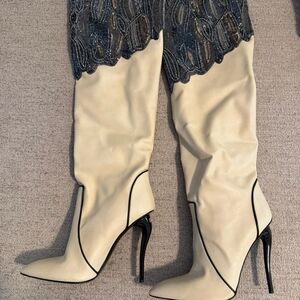Chic Beige and Black Heeled Boots
